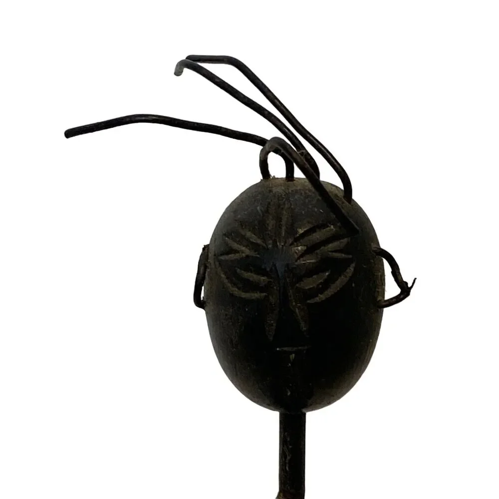 African Tribal art metal & wood candle holder set of 2 11